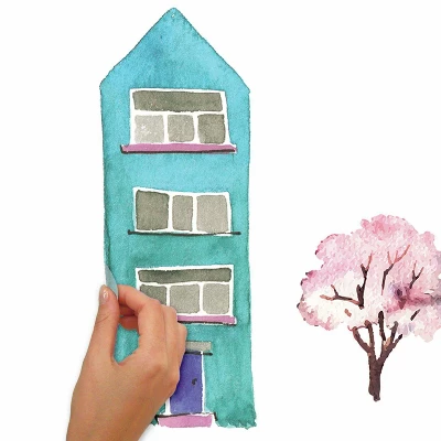RoomMates Watercolor Village Peel And Stick Wall Decal 4 RoomMates Watercolor Village Peel And Stick Wall Decal - Image 4