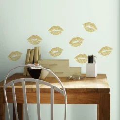 Lip Peel And Stick Wall Decal With Glitter Gold - RoomMates