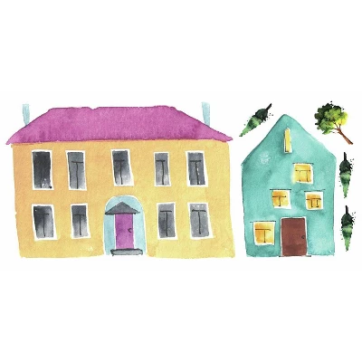 RoomMates Watercolor Village Peel And Stick Wall Decal 1 RoomMates Watercolor Village Peel And Stick Wall Decal