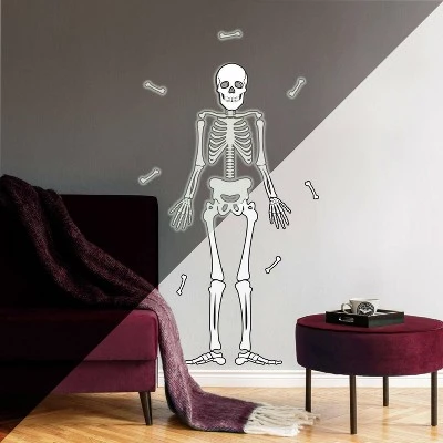 Skeleton Glow In The Dark Peel And Stick Giant Wall Decal White/Black - RoomMates 1 Skeleton Glow In The Dark Peel And Stick Giant Wall Decal White/Black - RoomMates
