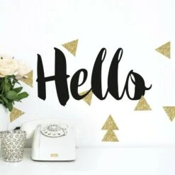 Hello Quote With Glitter Triangles Peel And Stick Wall Decal Black/Gold - RoomMates