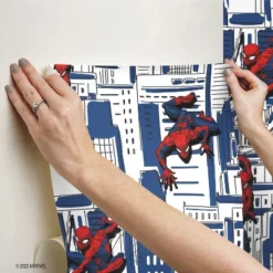 Spider-Man Cityscape Peel And Stick Wallpaper Red/Blue/Gray - RoomMates -Roommates Décor Outlet Store GUEST 6ef840d6 11ed 4d73 a84e 94eaeaffea91