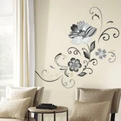 Flower Scroll Peel And Stick Giant Wall Decal Black/White - RoomMates -Roommates Décor Outlet Store GUEST b4957e8d 9054 4b56 adb3 103e4ac79a19