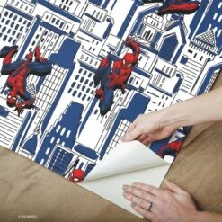 Spider-Man Cityscape Peel And Stick Wallpaper Red/Blue/Gray - RoomMates -Roommates Décor Outlet Store GUEST ce53577d 8e5e 435a a38a f80fe6a10e0b