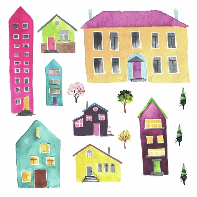 RoomMates Watercolor Village Peel And Stick Wall Decal 5 RoomMates Watercolor Village Peel And Stick Wall Decal - Image 5